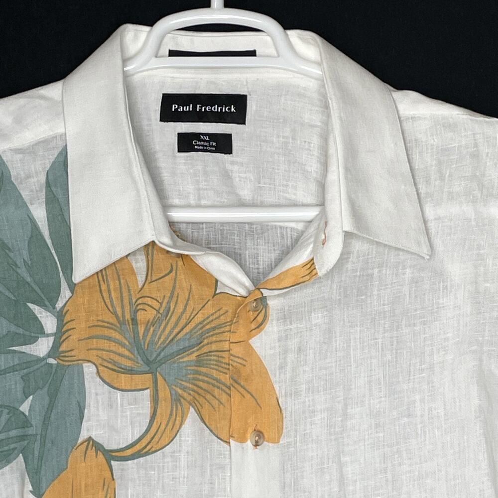 Paul Fredrick Linen Button Shirt Size XXL White Yellow Finest Pure Linen Floral - Picture 3 of 12